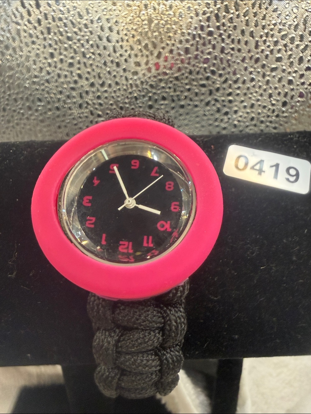 Kids Pink Silicone Bezel Watch with Black Braided Band